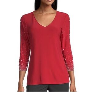 MSK Ruby V-Neck Tunic with Embellished Sleeves